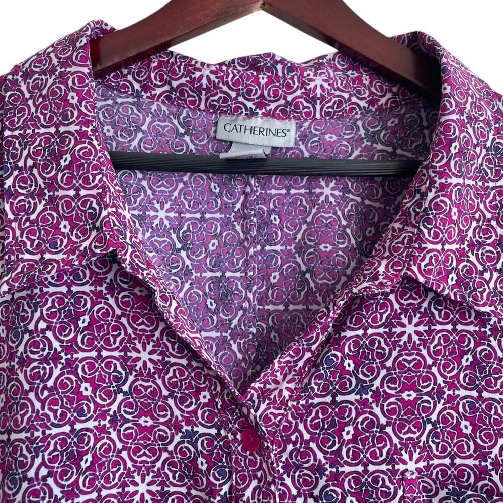 Catherines Women Tunic Top‎ 4X Purple Abstract Geometric Button Up Workwear - Picture 10 of 11